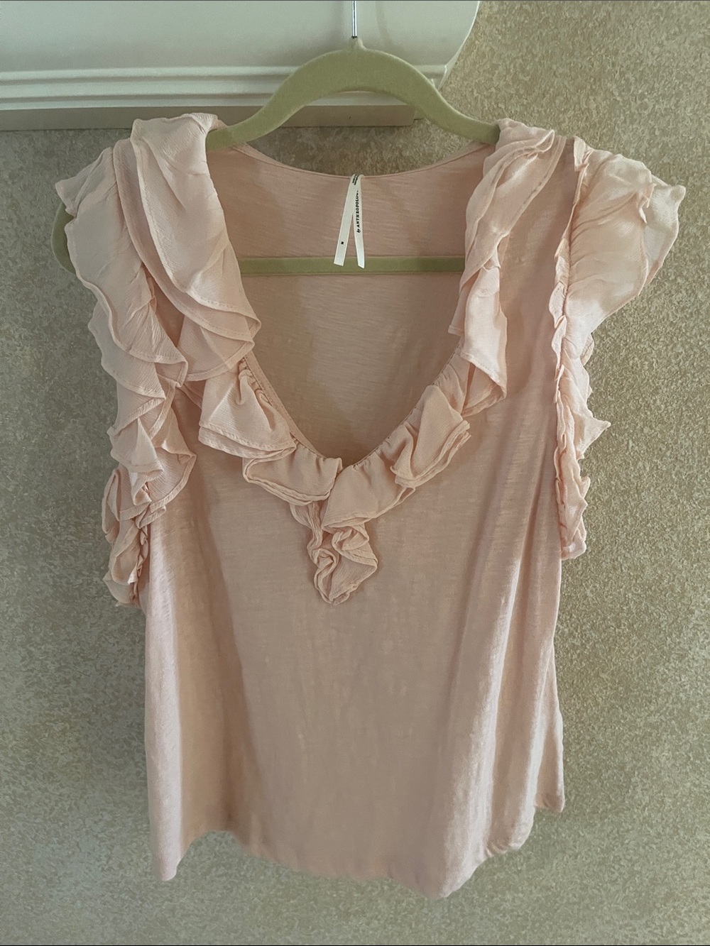 Anthropologie Blush Pink Ruffle V-Neck Blouse